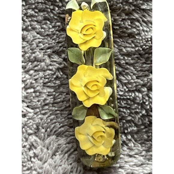 Artistic Vintage Yellow Rose Lucite Barrette Junior Size - Picture 2 of 7